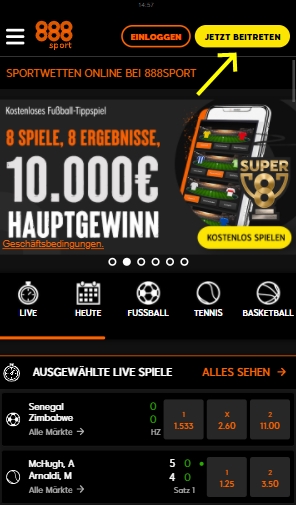 888Sport neues Konto