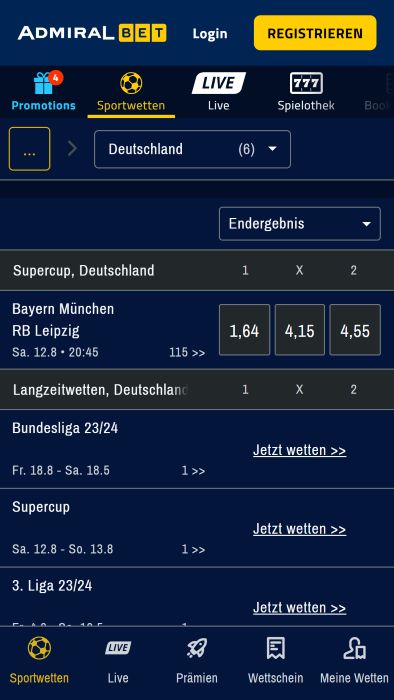 AdmiralBet Web-App: Mobiles Wettangebot