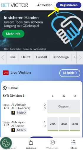 BetVictor registrieren