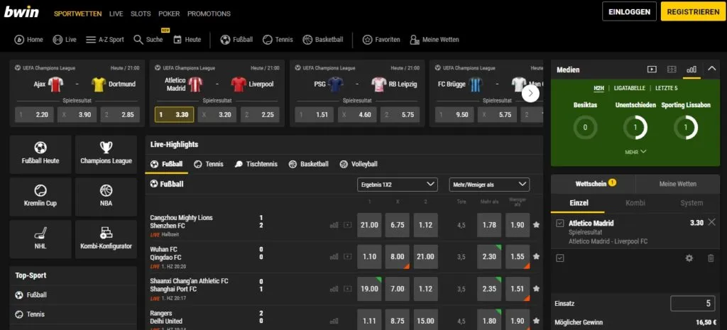 Bwin Webseite