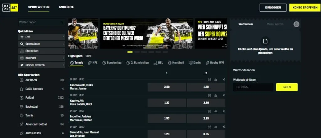 DAZN Bet Desktop