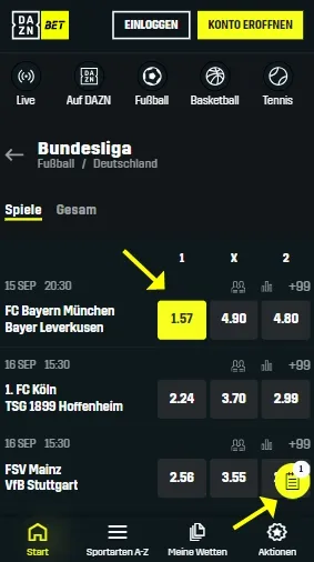 DAZN Bet Wettschein