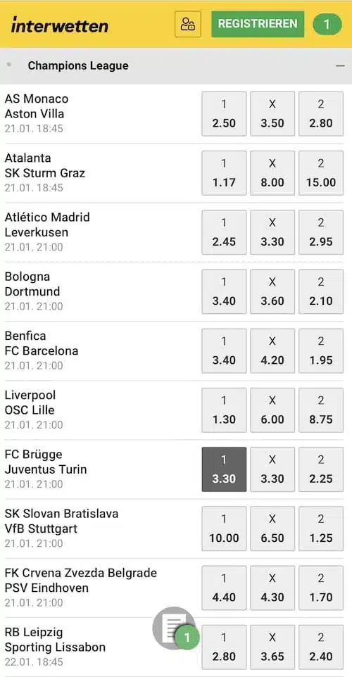 Interwetten Wettschein App