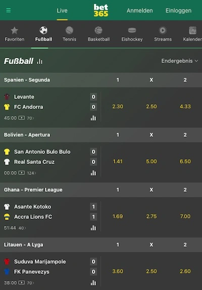 Live Fußball Wetten bei bet365