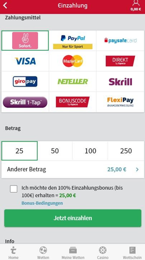 Tipico Einzahlungen