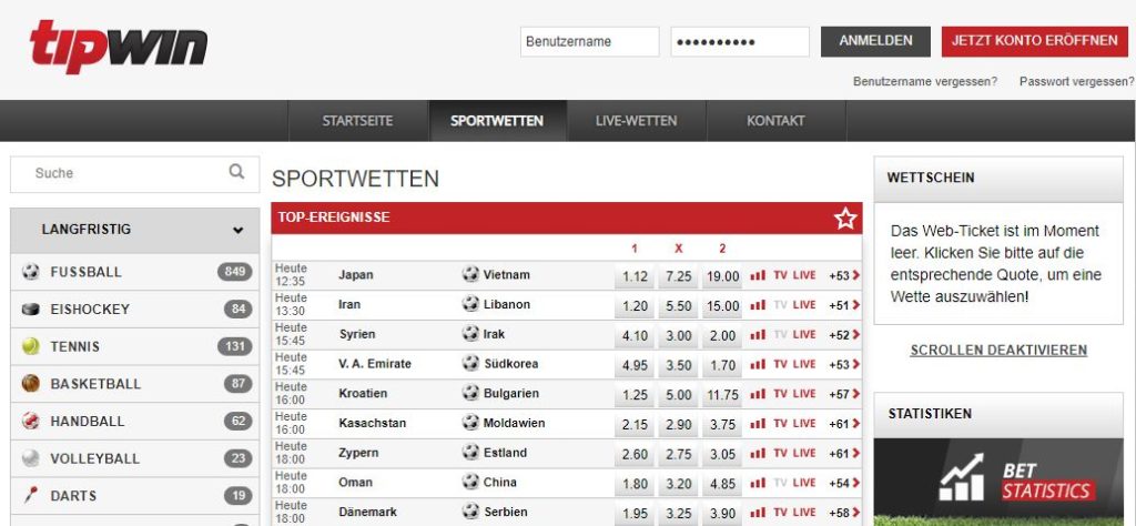 Tipwin Sportwetten mit PayPal