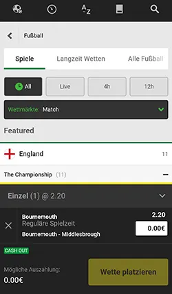 Unibet App Wettabgabe