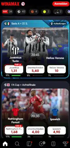 Winamax App Ansicht